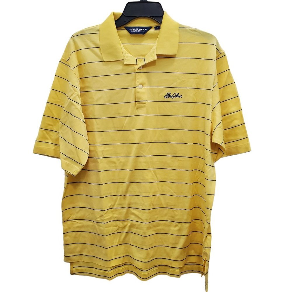 Polo Golf Ralph Lauren Men's Vintage Yellow Blue Stripe Sea Island Polo‎ Size L